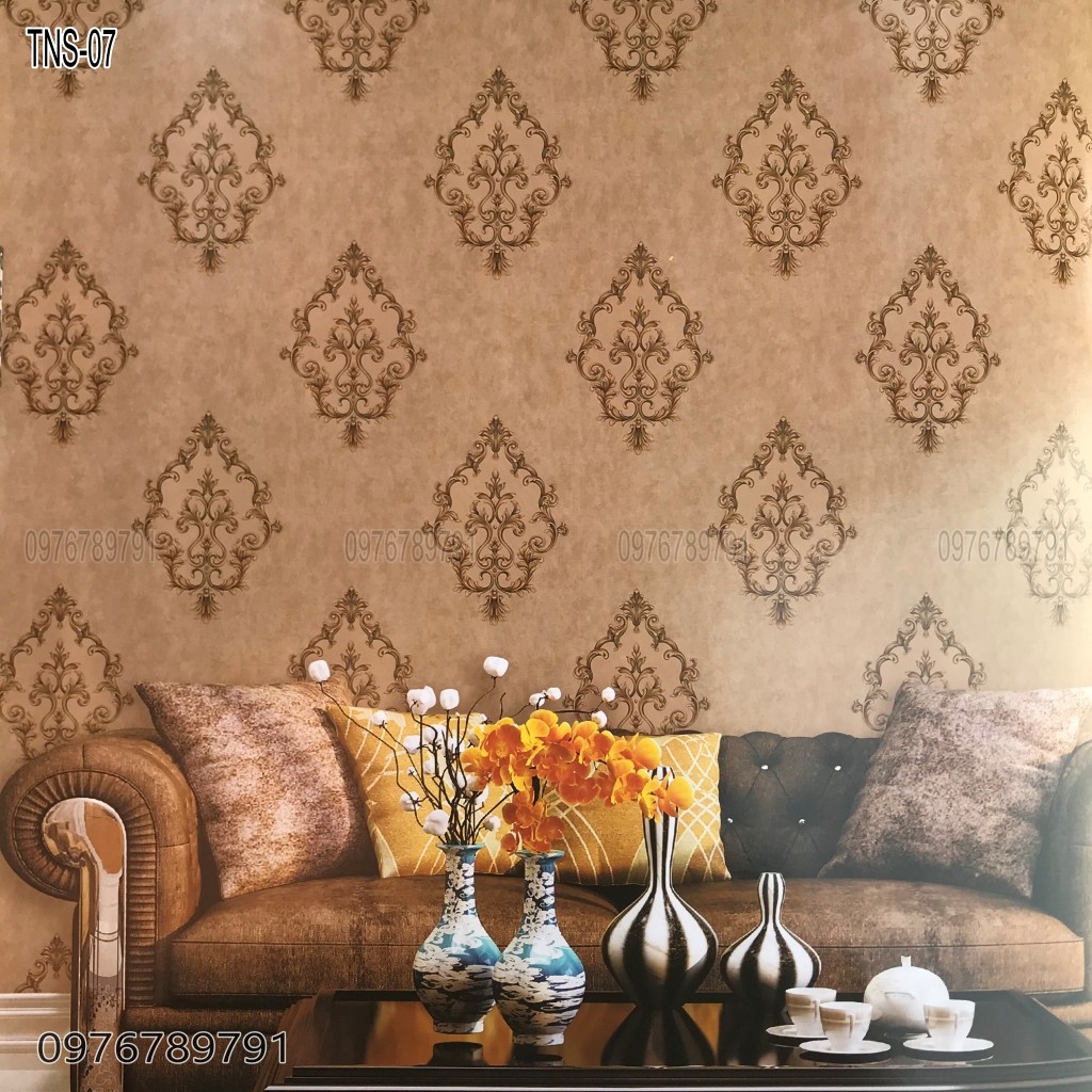 Giấy Dán Tường Hoa Văn Cổ Điển To Cho Phòng Ngủ, Phòng Khách, Lụa Dán Keo Sữa Ngoài, Khổ 10m x 53 cm, Nhiều Màu Lựa Chọn