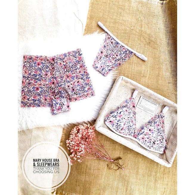 Bộ bralette ren mút ngực hoa hồng nhạt Mary House Bra & Sleepwears