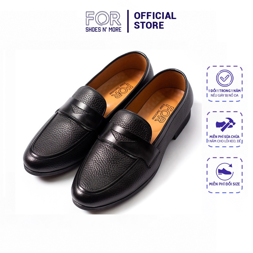 [Mã BMBAULT100 giảm đến 100K đơn 499K] Giày lười Loafers FOR da bò thật Mill hạt màu đen siêu mềm PLF22