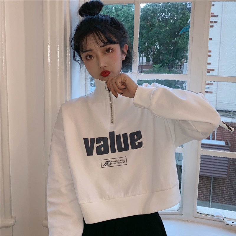 Áo sweater Cổ Đứng Tay Dài Eo Cao Có Khóa Kéo Phong Cách Hàn Quốc Cho Nữ NZ-WY-07