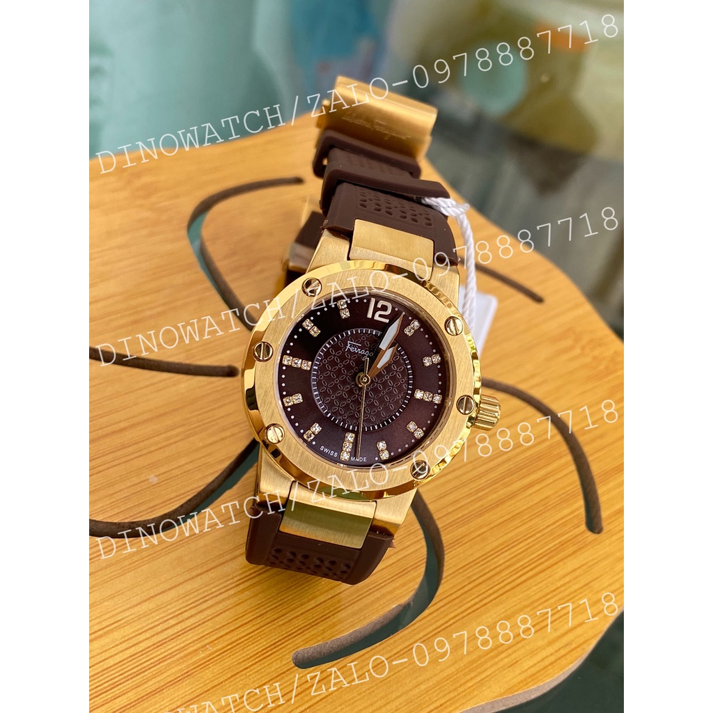 Bảo Hành 12 Tháng Đồng Hồ Nữ Ferragamo F80 Dây Cao Su Màu Nâu - Size 33mm