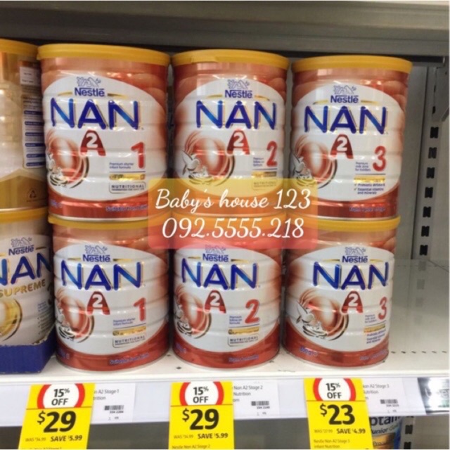 SỮA NAN A2 NỘI ĐỊA ÚC SỐ 1,2,3 - HỘP 800gr