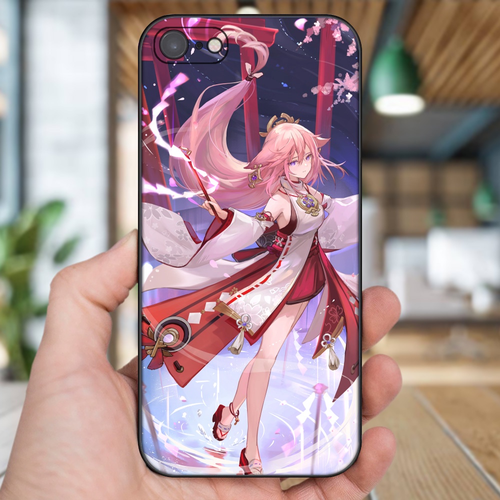 Ốp lưng iPhone 7, 8 dẻo đen cạnh vuông in hình Yae Miko Genshin Impact