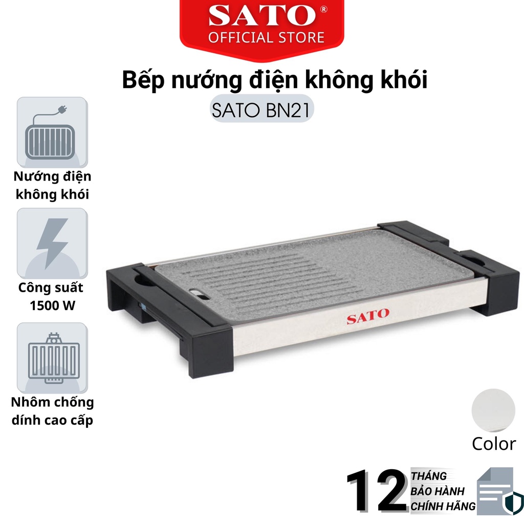 Bếp nướng điện không khói Sato BN21, công suất 1500w - bảo hành chính hãng 36 tháng