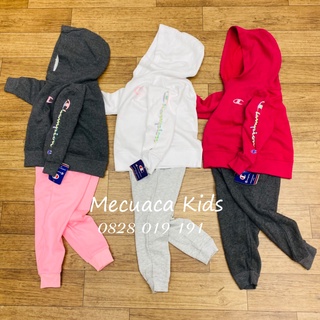 [2-6y] Bộ nỉ bông có mũ dài tay thu đông dáng thể thao cho bé gái xuất dư TqXk