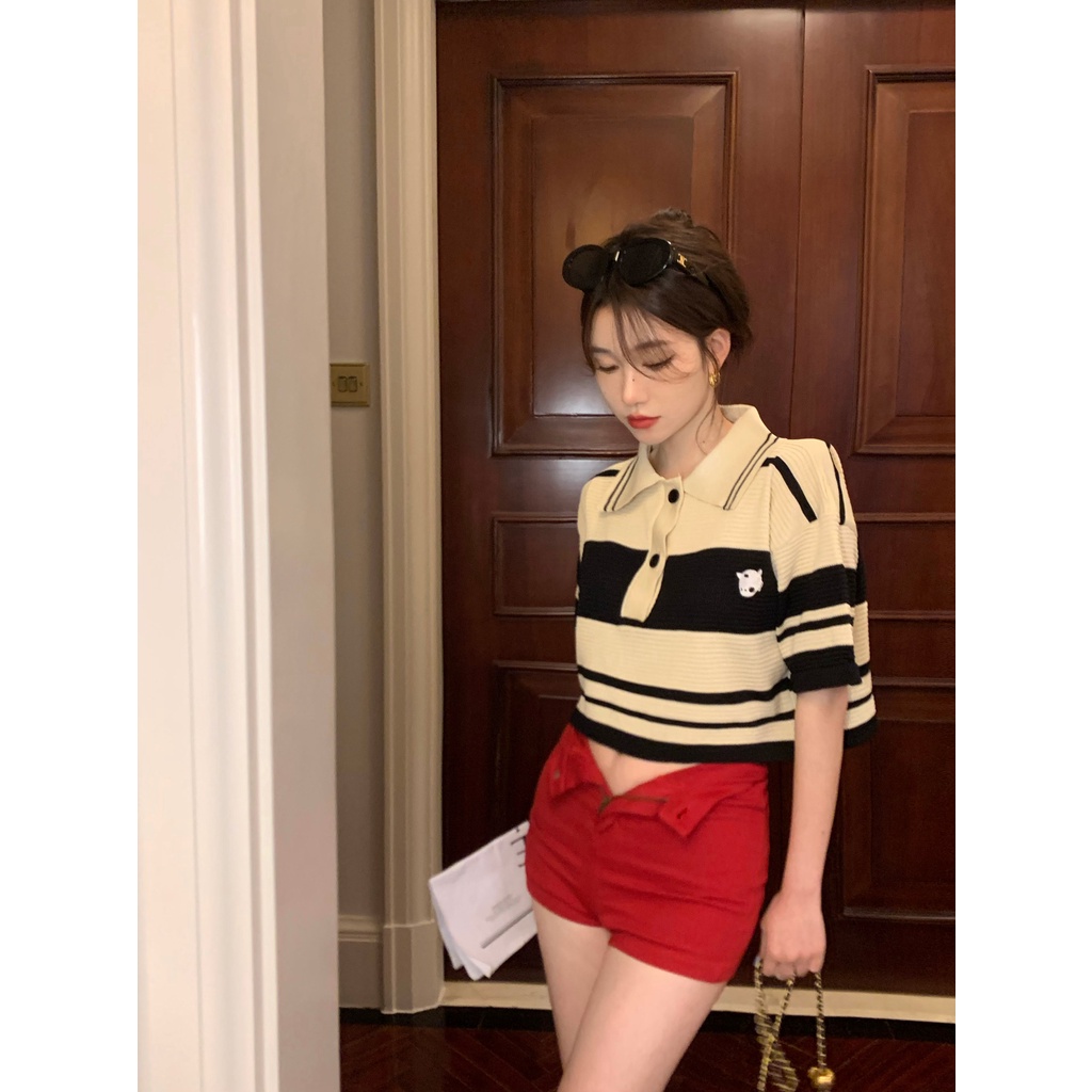 LALISAS Áo kiểu phối màu kẻ sọc thời trang hàn quốc dễ phối đồ cho nữ