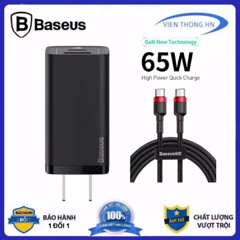 Củ sạc nhanh 65w Baseus gan 2 cổng PD 3.0 QC 4.0 + dây 60w type c - Cốc sạc ipad mabook laptop iphone xiaomi ...