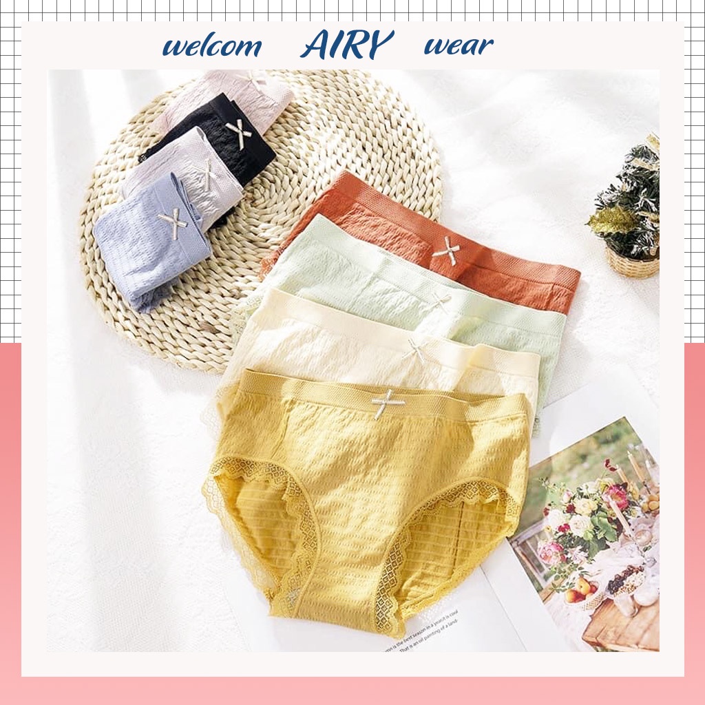 Quần Lót Nữ Cotton Kháng Khuẩn Kiểu Vải Nhăn Cạp Gắn Nơ, Quần Chip Thấm Hút Mồ Hôi 21A034 | BigBuy360 - bigbuy360.vn