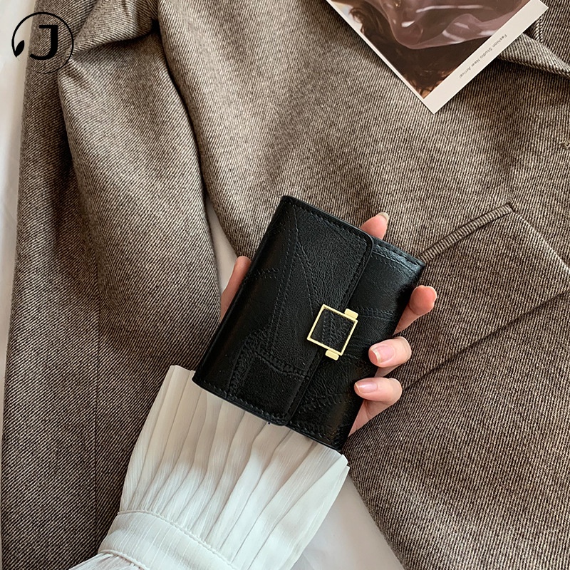 KAITIFEI Ví nữ da ngắn gập cầm tay mini nhỏ gọn đẹp giá rẻ vintage sang trọng