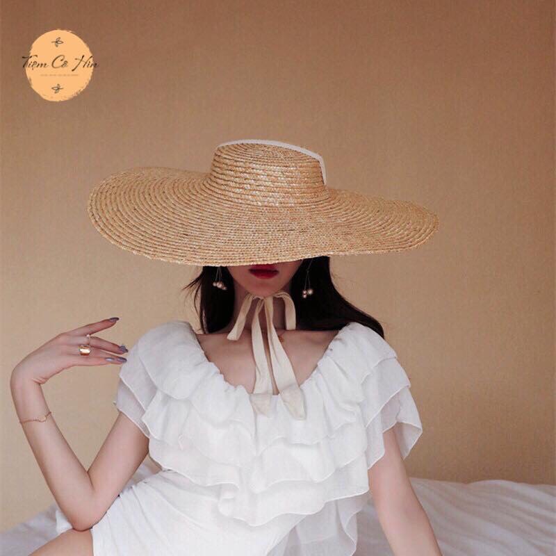 Mũ cói Gaucho rộng vành buộc dây vintage 12 và 15cm đi biển che nắng tốt 100% tự nhiên ship 1h không lo hỏng