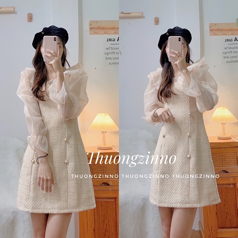 [Ảnh thật/Video] Váy tôn dáng phối voan tơ cổ sen điệu đà Đầm tiểu thư dâng xoè | BigBuy360 - bigbuy360.vn