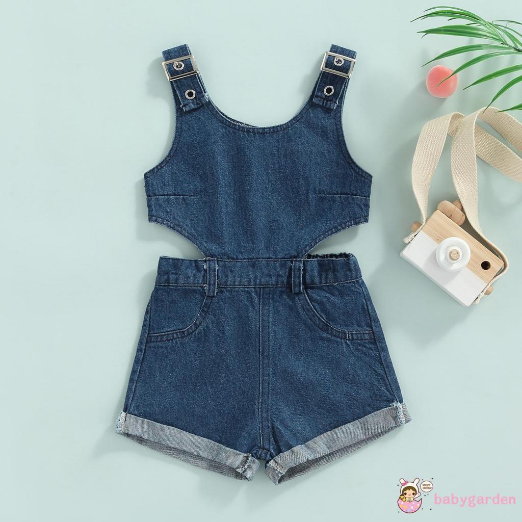 Bộ Áo Liền Quần Denim Cổ Chữ U Không Tay Cắt Vai Dành Cho Bé Gái 6 Tháng 4 Tuổi One