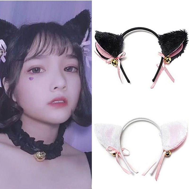 Băng Đô Tai Mèo Đính Chuông Hóa Trang Nữ Tính