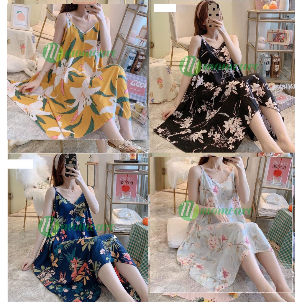 Đầm bầu Lanh mặc nhà cho mẹ, váy ngủ cho bà bầu 2 dây Freesize siêu mát thời trang thiết kế đẹp giá rẻ Bigsize