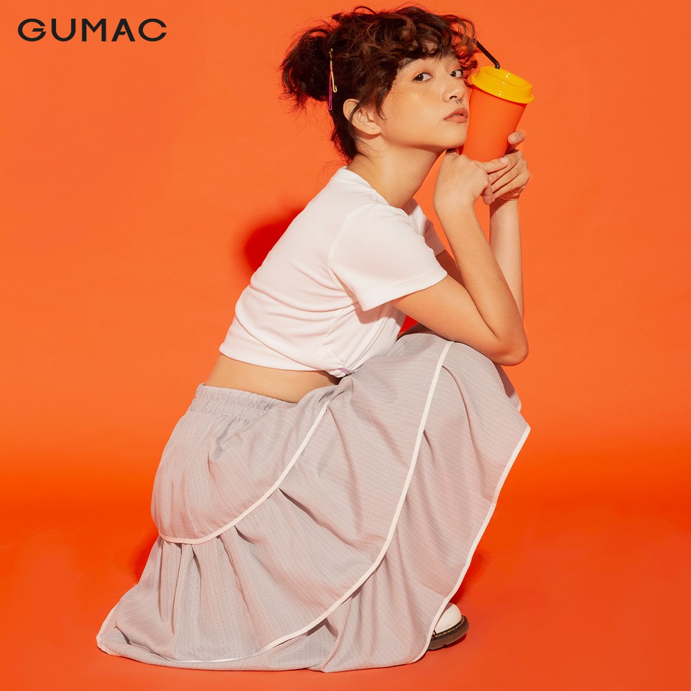 Chân váy nữ tầng viền trắng GUMAC màu xám, dễ thương năng động VA12159 | BigBuy360 - bigbuy360.vn