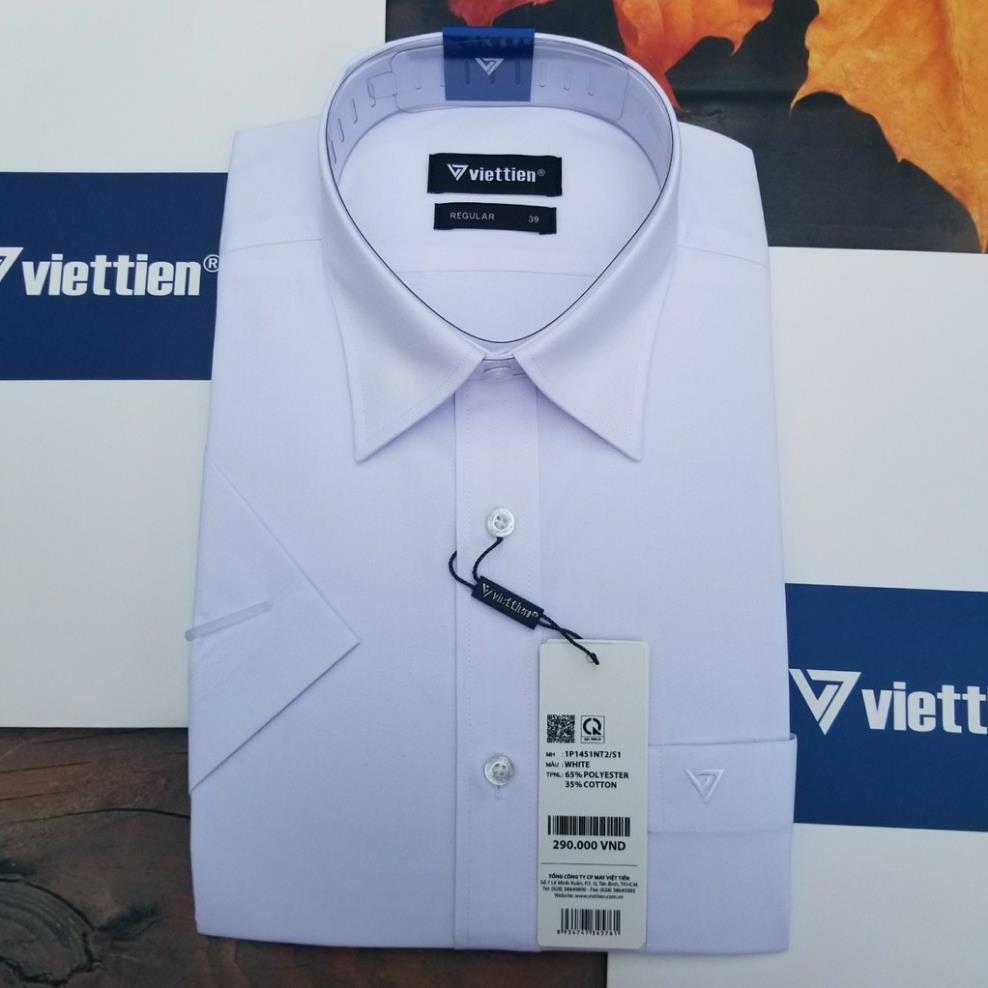 Aó sơ mi nam công sở Việt Tiến màu trắng ngắn tay vải kate chính hãng , cao cấp  - form suông REGULAR - tà bầu  ྇