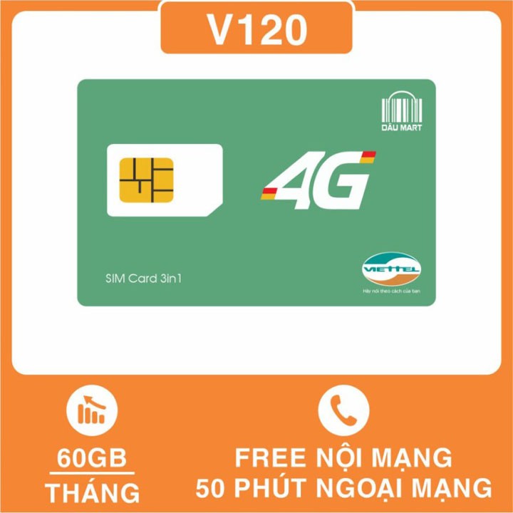 [FREE GIÁ RẺ] SIM Viettel V120 Tặng 2GB/Ngày 60GB/tháng vào mạng, miễn phí nội mạng, 50p ngoại mạng (SIM DATA, SIM MẠNG)