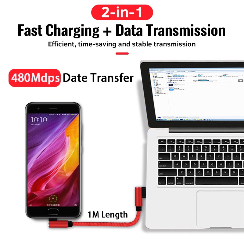 Cáp Sạc Nhanh USB 90 Độ Chất Lượng Cao° Dây Cáp Sạc Truyền Dữ Liệu Micro Usb / i-P / Type C Cho Điện Thoại