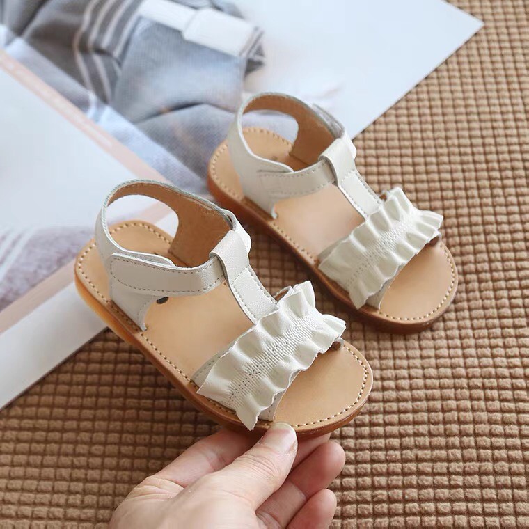 Dép sandal bé gái - Giày sandal quai dán viền bèo chất da PU siêu mềm chính hãng MG Baby cho bé V621