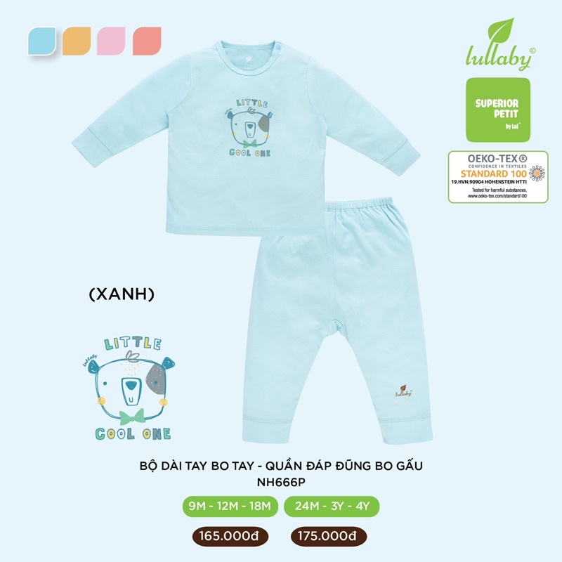 {Nhùn nhùn}Bộ Lullaby dài tay cài vai chất petit đủ size 6-9m đến 4y (màu như hình)