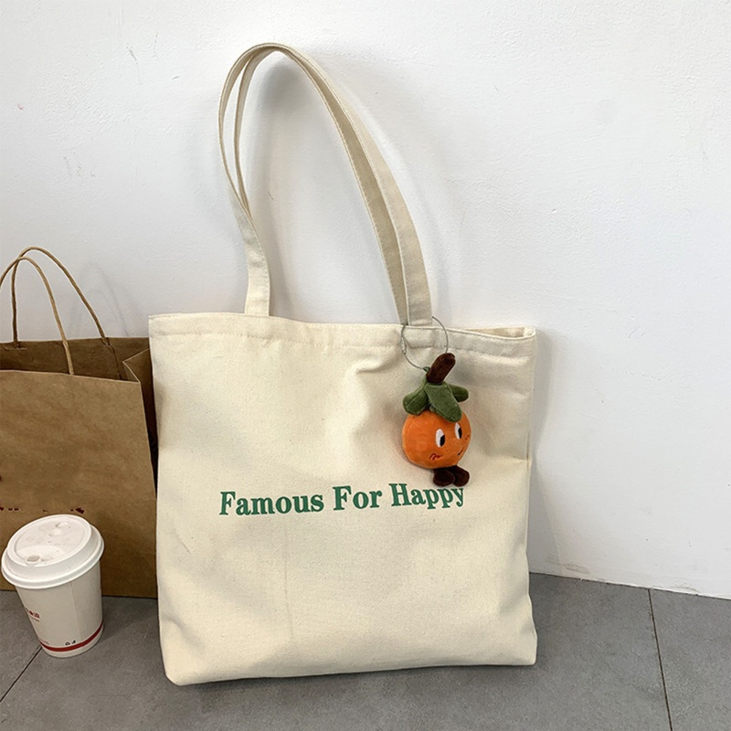 Túi Tote Canvas Có Khóa Kéo Và Ngăn Bên Trong In Chữ Tiện Dụng