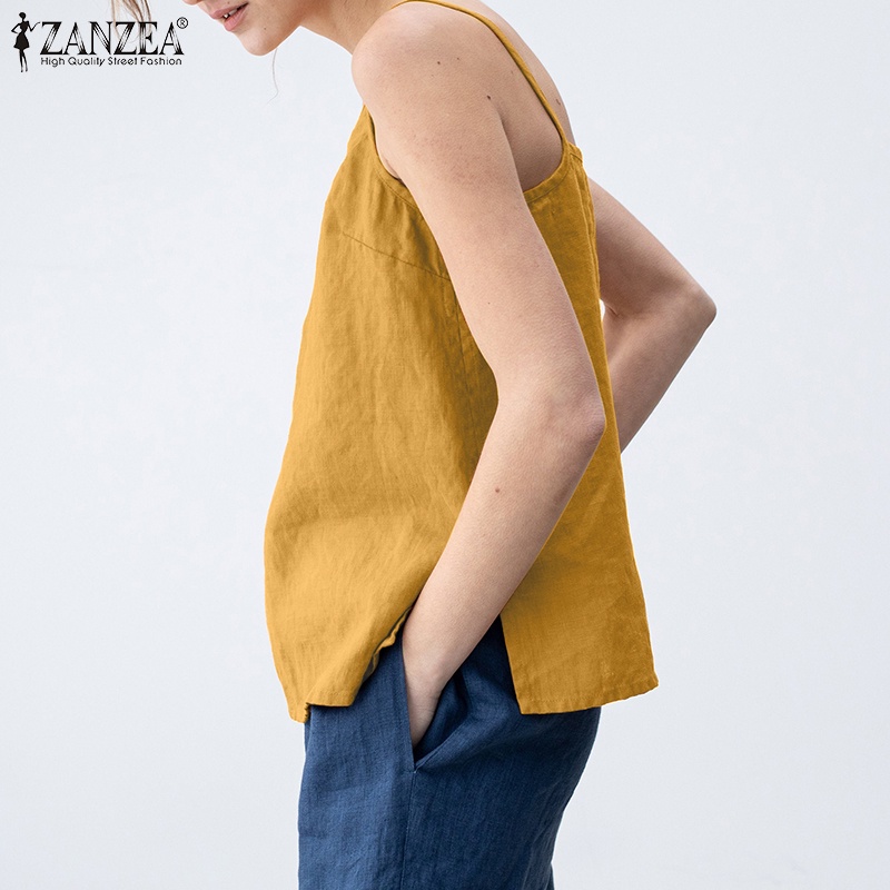 Zanzea Áo Hai Dây Cổ Chữ V Xẻ Tà Quyến Rũ Cho Nữ