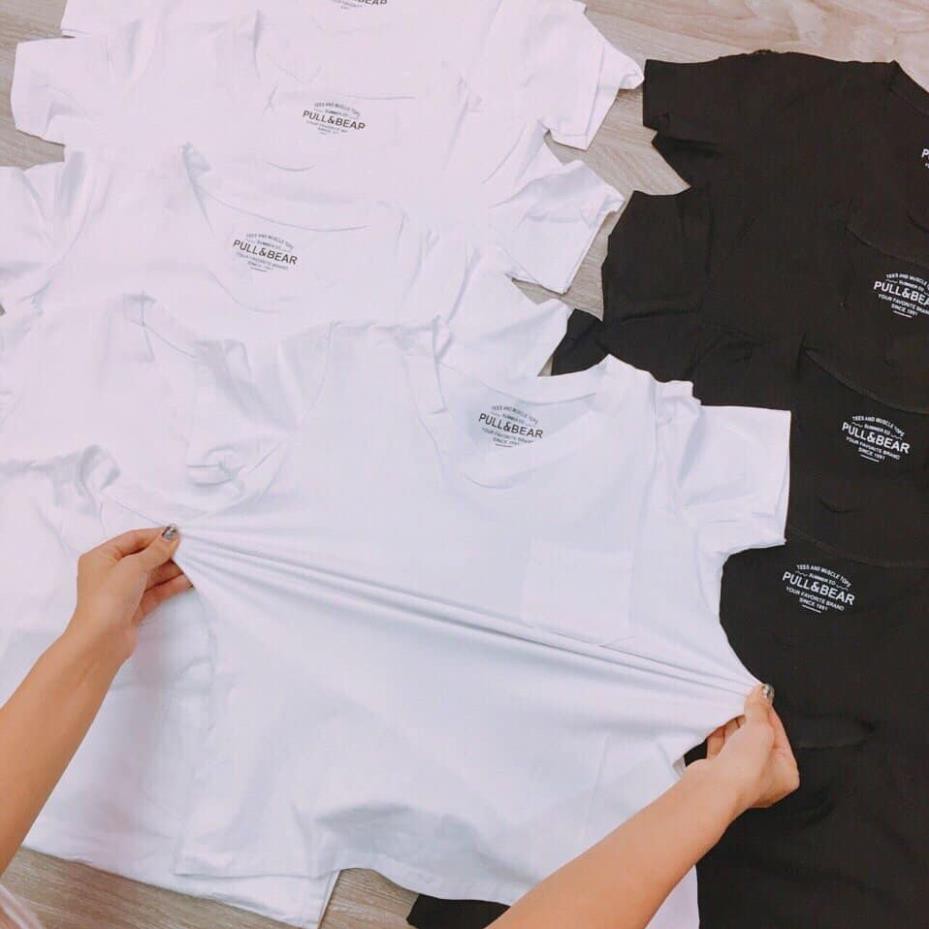 Áo phông pull trơn basic cổ tim có túi ngực 100% chất vải cotton mịn mát xuất dư ་