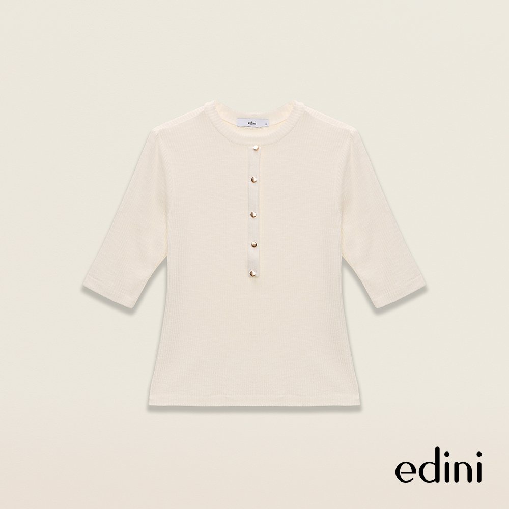 Áo thun cổ tròn đính nút tay lỡ - EDINI - A1394