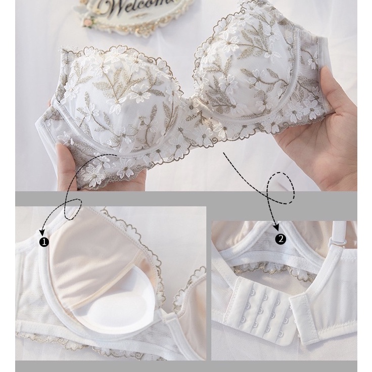 Set bộ đồ lot thêu bông cao cấp có mút ngực dày có thể tháo rời QL005 | BigBuy360 - bigbuy360.vn