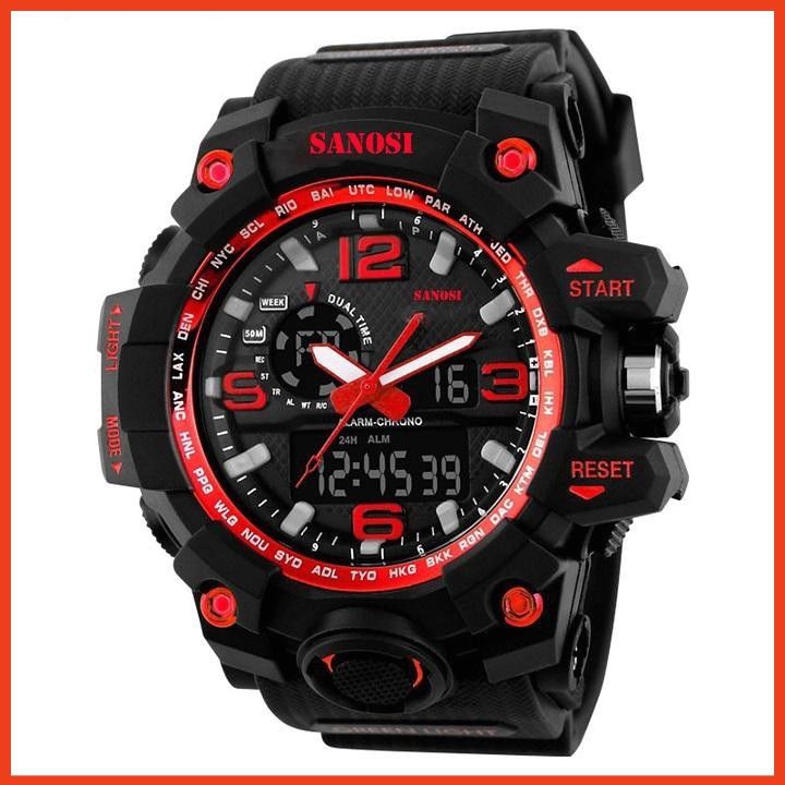 Đồng hồ nam điện tử SANOSI dáng thể thể thao đẳng cấp Quân đội Siêu chống nước - (Đỏ)Giá Sỉ