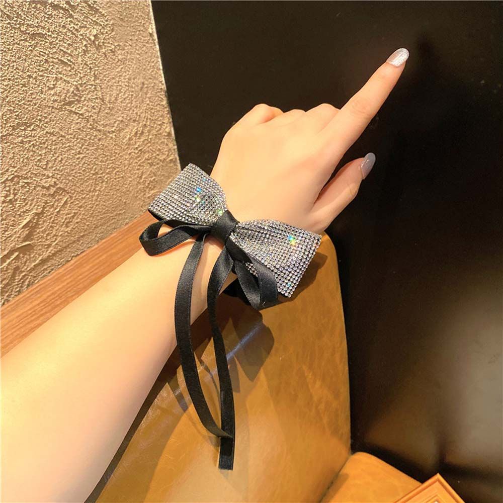 Dây buộc tóc trang trí ruy băng thắt nơ màu đen phong cách Hàn Quốc cổ điển cho nữ