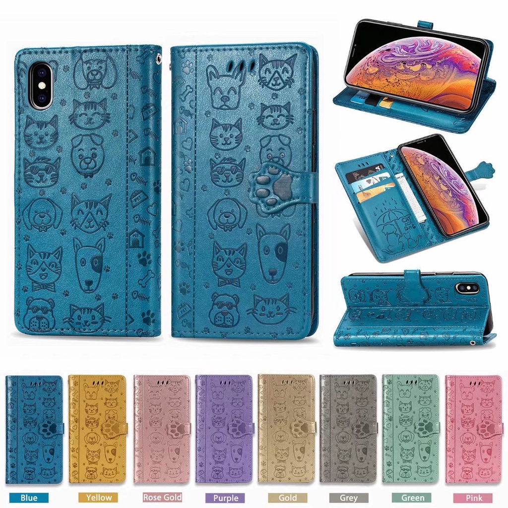 Vỏ Bao Da pu Điện Thoại Nắp Lật Kiêm Ví Hình Mèo / Cún 3d Cho samsung a54 a53 a23 a14 note 10 lite plus 9 s8 + Ốp