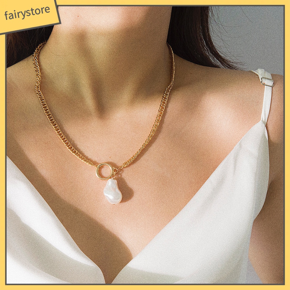 Dây Chuyền Mặt Hình Tròn Đính Ngọc Trai Nhân Tạo Thời Trang Dành Cho Nữ