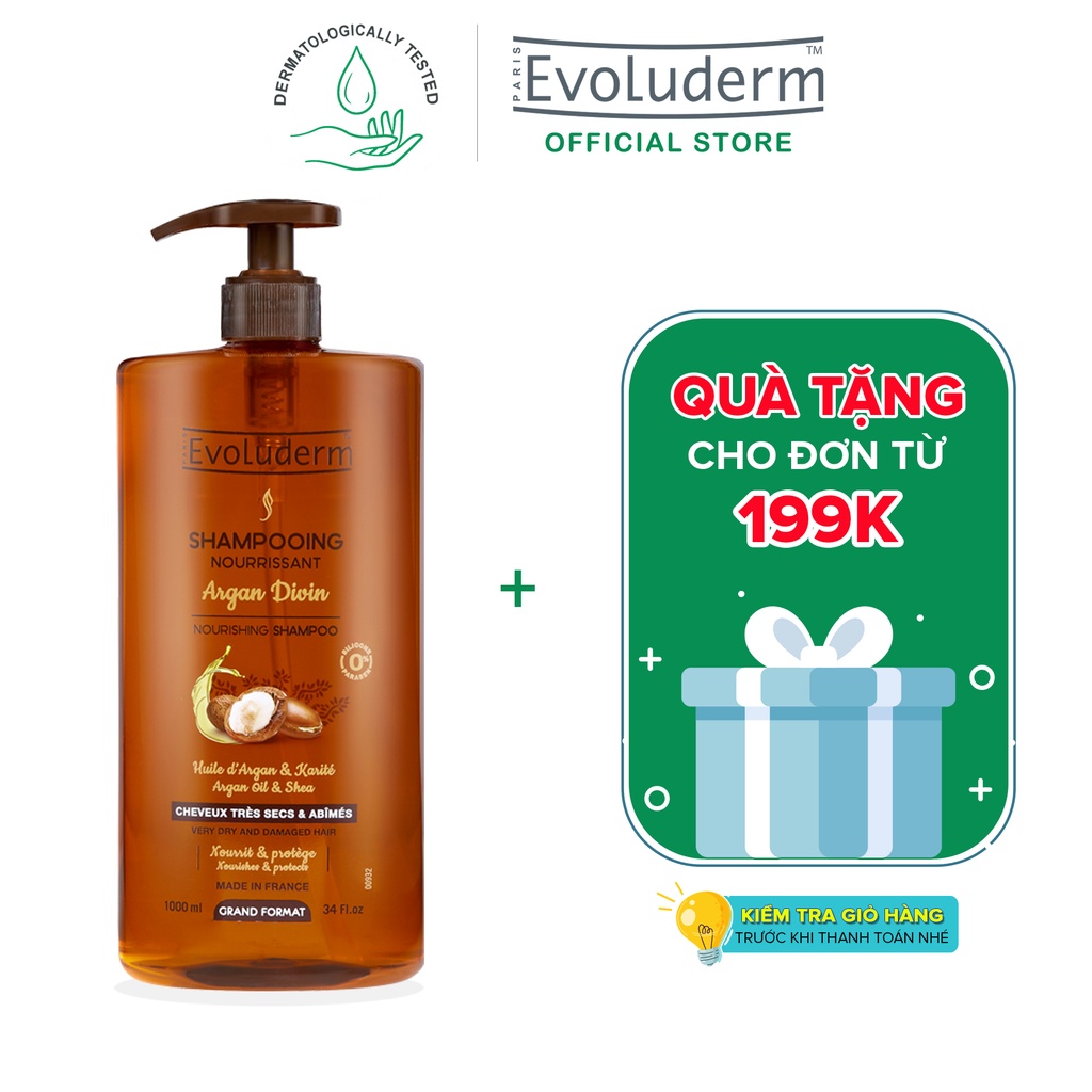 Dầu gội dành cho tóc rất khô và bị hư tổn Evoluderm Shampoing Nourrissant Argan Divin 1000ml-15269