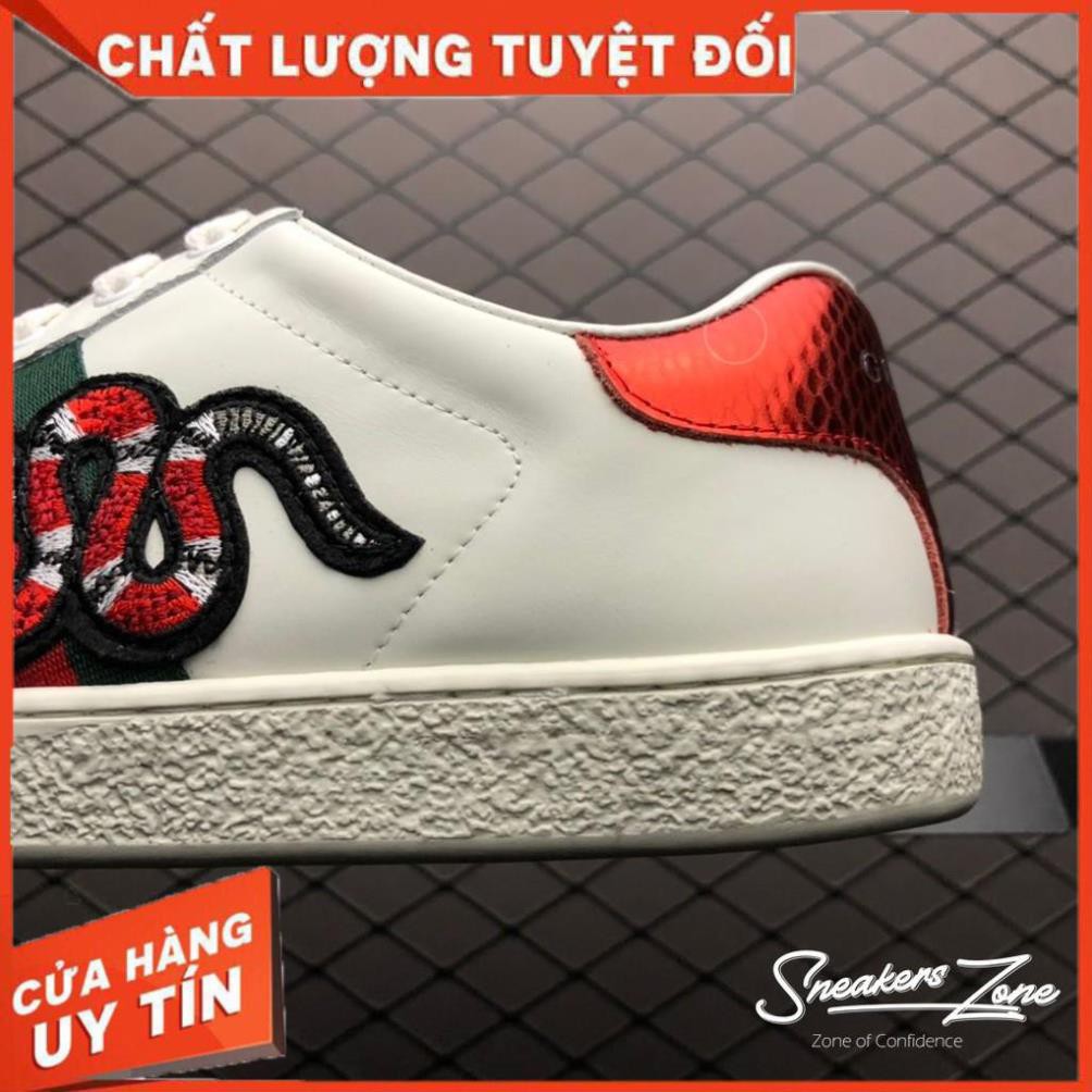 (FREE SHIP + HỘP + QUÀ) Giày thể thao Gucci Ace Embroidered Snake Trắng thêu rắn gót xanh đỏ cực đẹp SALE 20%%% ----- .