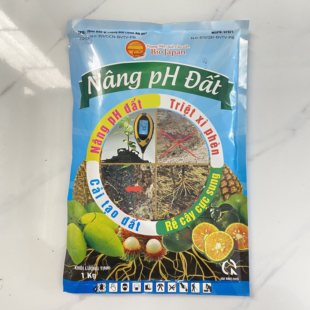 Nâng PH đất quả cầu lữa, 1kg, phân bón vi lượng, cải tạo đất, giảm phèn, hạ mặn, PH đất Bio japan