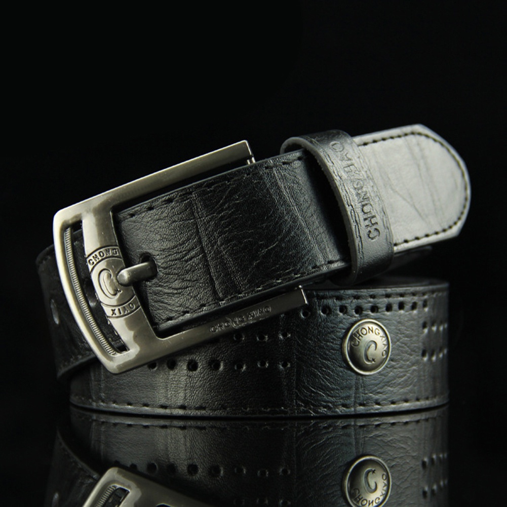 Men Punk Hollow Studded Waistband Pin Buckle Faux Leather Belt for Jeans Pants