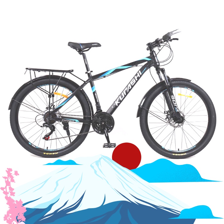 Xe đạp địa hình KURASHI SORA, Khung sườn hợp kim nhôm, Trọng lượng 18kg, Bộ truyền động Shimano, Màu trắng xanh dương đe
