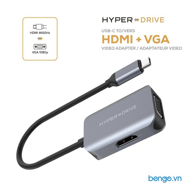 Cổng chuyển HyperDrive 2 in 1 USB-C qua HDMI/VGA 4K - HD-C2HV