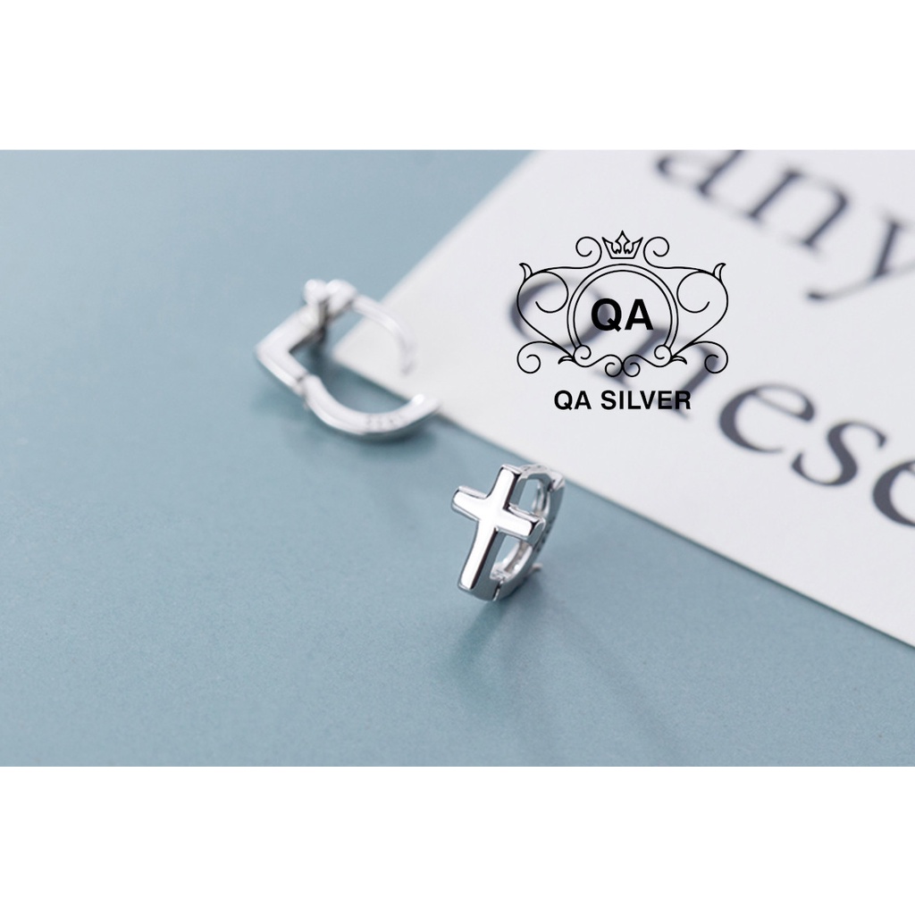 Khuyên tai bạc nam chữ thập tự bông tai thánh giá chốt lẫy S925 CROSS Silver Earrings QA SILVER EA200602