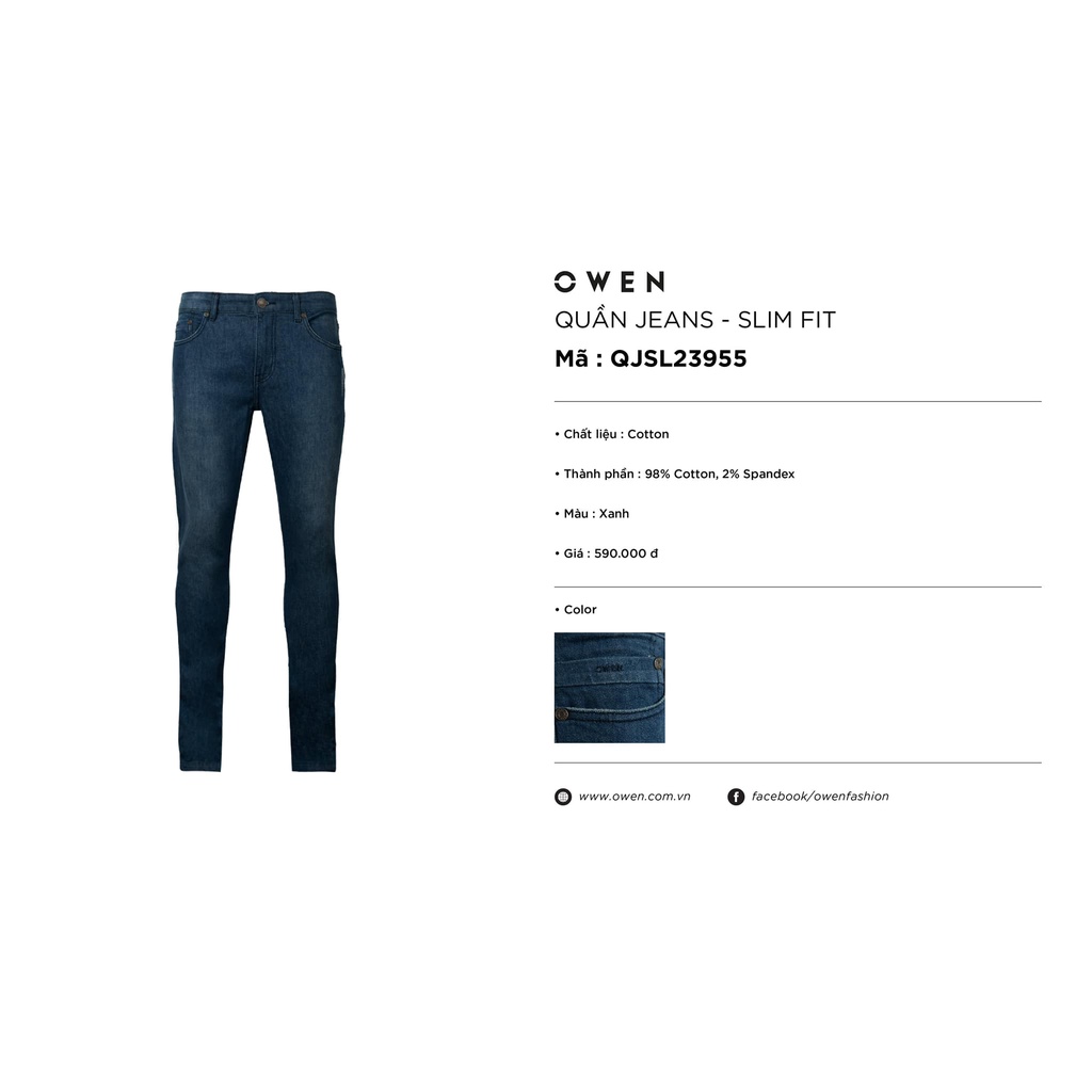 Quần Jean Nam Quần Bò Hàng Hiệu Owen QJSL23955 dáng slim fit ống côn Vải Denim Cotton Cao Cấp Bền Màu Co Giãn Tốt
