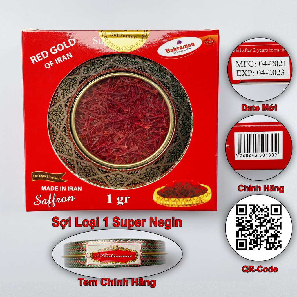Saffron Bahraman [NHỤY HOA NGHỆ TÂY] 1GR Super Negin Date Mới Tinh T4/2021 TẶNG 2 TRÀ DƯỠNG TÂM+BÌNH THUỶ TINH 500ML | BigBuy360 - bigbuy360.vn