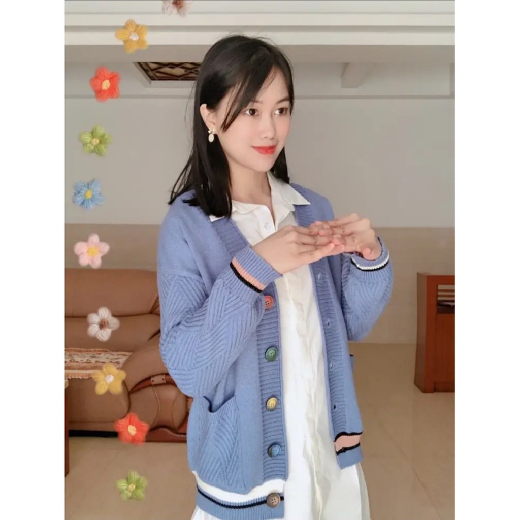 [Mua 1 tặng 1 ] Áo khoác len 💖 có sẵn 💖 Áo len cardigan có túi phối nút cực xinh 2020 - Tặng 5 bao lì xì hoạt hình | BigBuy360 - bigbuy360.vn