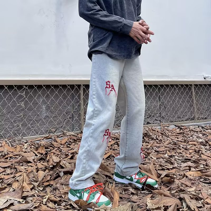 Quần jeans Thêu Họa Tiết size Lớn Phong Cách Hip Hop Nhật Bản Dành Cho Nam S-3XL