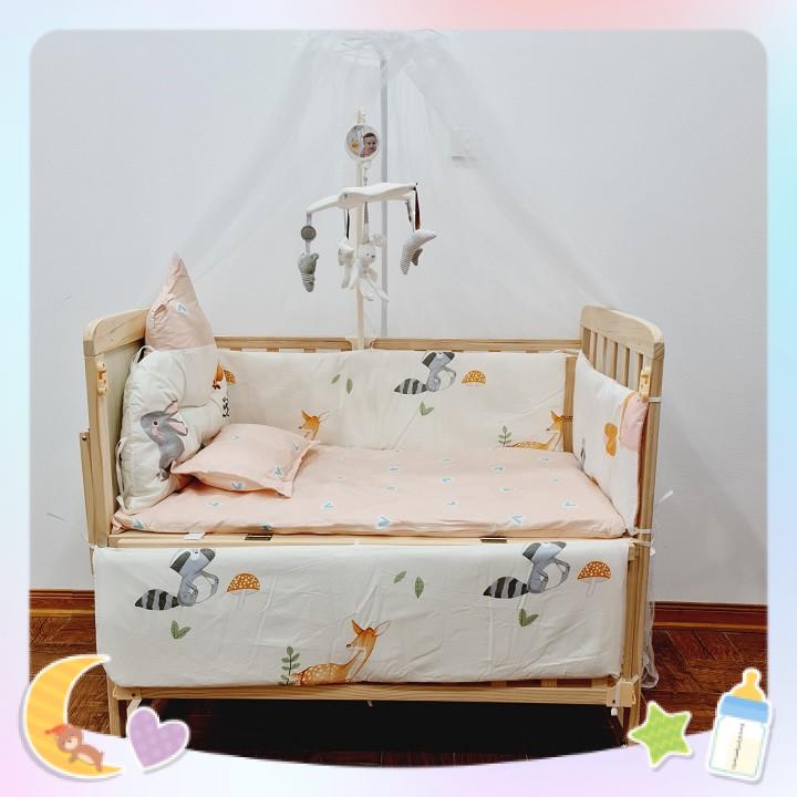 Giường cũi đa năng cho bé kèm quây nệm hoàng gia siêu đẹp bộ combo đủ bộ cũi, đệm, quây, gối kích thước 105*60*90 D*R*C
