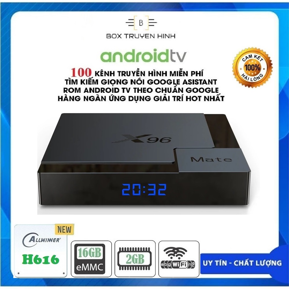 Android Box X96 Mate, Android TV 10, Allwinner H616, Ram 4GB, Rom 32GB, Wifi 2.4Ghz/5Ghz, Bluetooth 5.0, Lan 100Mb