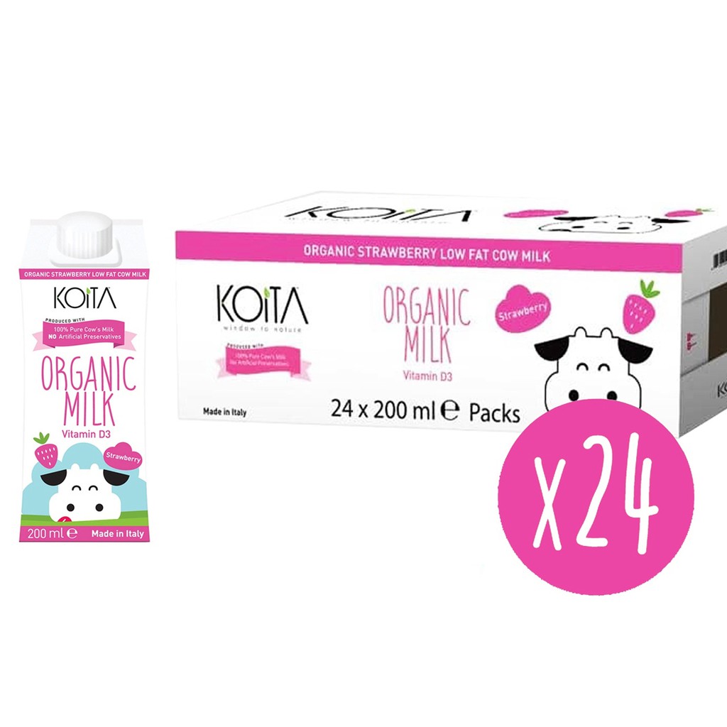 Sữa bò hữu cơ Koita vị dâu 200ml (thùng 24 hộp)