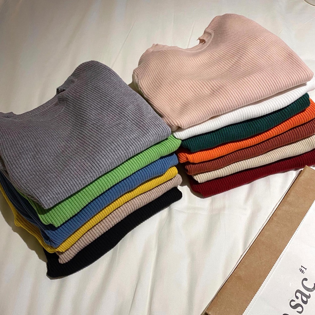 Áo sweater IELGY tay dài cổ tròn dáng ôm phong cách phương Tây thời trang cho nữ