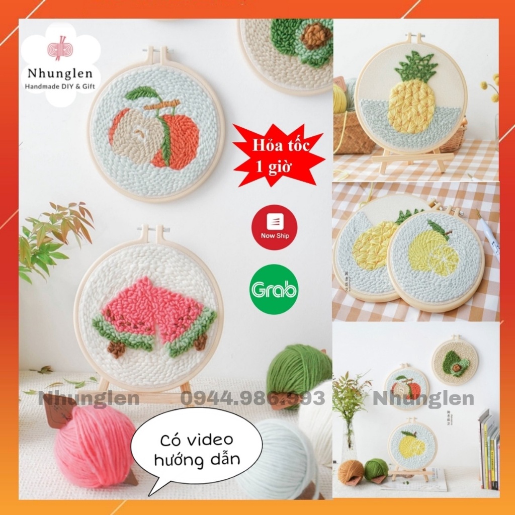 DIY Bộ Thêu Len Xù Chủ Đề Trái Cây Mùa hè - Punch Needle Decor -  Qùa Tặng Handmade Ý Nghĩa