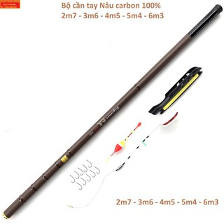 Cần câu tay 100% carbon , tặng phao, chì, lưỡi, dây câu